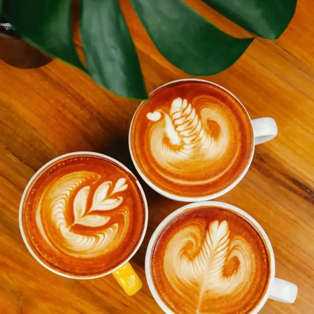 Three cups of latte art